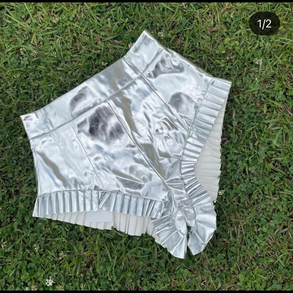 Silver ruffled shorts